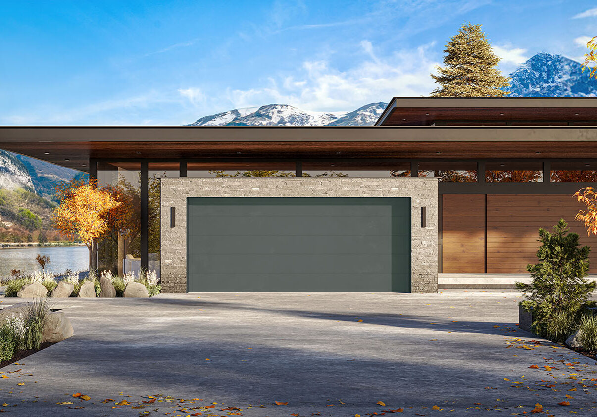 02_Lake House_R3_4K_Prime A modern-designed lake house featuring large glass windows and doors that offer picturesque views of the surrounding lake and forest. The house has a sleek exterior with a minimalist aesthetic and blends seamlessly with the natural landscape. The setting is serene and exudes a sense of tranquility and luxury, showcasing the potential of innovative architecture and design in enhancing natural beauty.